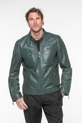 Steve McQueen Dennis 3 Pine Green Leather Jacket for Men